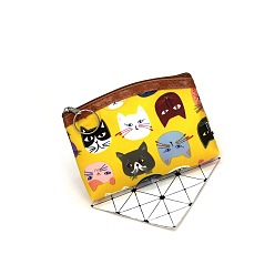 Yellow Cat Pattern Cloth Clutch Bags, Change Purse with Zipper, for Women, Rectangle, Yellow, 12x8cm