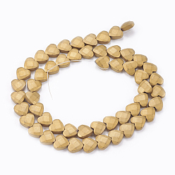 Golden Plated Electroplate Non-magnetic Synthetic Hematite Beads Strands, Frosted, Faceted, Heart, Golden Plated, 8x8x3mm, Hole: 0.5mm, about 54pcs/strand, 15.94 inch(40.5cm)