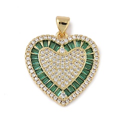 Темно-Зеленый Латунные микро проложить кубического циркония подвески, сердце, долговечный, стойки покрытие, реальный 18 k позолоченный, темно-зеленый, 22x21x2.5 мм, отверстие : 4x3.5 мм