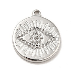 Stainless Steel Color 304 Stainless Steel Pendants Rhinestone Setting, Flat Round with Eye, Stainless Steel Color, 21x18x2mm, Hole: 1.6mm, Fit for 1~1.2mm rhinestone
