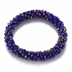 Indigo AB Color Plated Faceted Opaque Glass Beads Stretch Bracelets, Womens Fashion Handmade Jewelry, Indigo, Inner Diameter: 1-3/4 inch(4.5cm)
