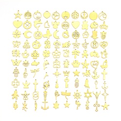 Golden Vacuum Plating 304 Stainless Steel Pendants, Mixed Shapes, Golden, 9.5~21x4.5~17x1mm, Hole: 0.9~4mm
