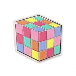 Colorful Magic Cube Acrylic Pendants, Colorful, 37x29x2mm, Hole: 1.5mm