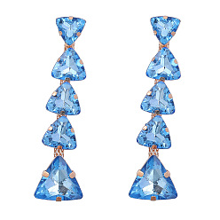 Light blue Exaggerated Multi-layer Triangle Glass Rhinestone Earrings for Women with Claw Chain