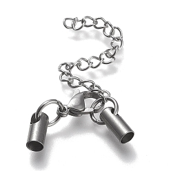 Stainless Steel Color 304 Stainless Steel Curb Chain Extender, with Cord Ends and Lobster Claw Clasps, Stainless Steel Color, Chain Extender: 53mm, Clasps: 11.5x6.5x3.5mm, Cord Ends: 8.5x3.5mm, 3.5mm inner diameter