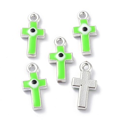 Lime CCB Plastic Enamel Pendants, Cross with Evil Eye, Lime, 21.5x11x4mm, Hole: 1.6mm