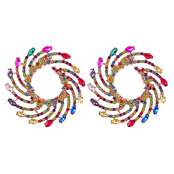 Colorful Sparkling Rhinestone Vortex Stud Earrings, Golden Alloy Jewelry for Women, Colorful, 63x62mm