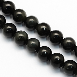 Obsidian Natural Obsidian Round Beads Strands, Obsidian, 6.5mm, Hole: 1mm, about 63pcs/strand, 15.5 inch