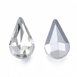 Clear Glass Pointed Back Rhinestone, Back Plated, Faceted, No hole, teardrop, Clear, Size: about 10mm long, 6mm wide, 4mm thick