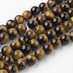 Tiger Eye Natural Yellow Tiger Eye Bead Strands, Round, Grade A, 10~10.5mm, Hole: 1.5mm, about 38pcs/strand, 15.3 inch(39cm)