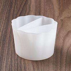 White Reusable Split Cup for Paint Pouring, Silicone Cups for Resin Mixing, 3 Dividers, Flower, White, 8.5x8.7x5.5cm, Inner Diameter: 7.3x2.9cm, 8x3.3cm, 2.7x7cm