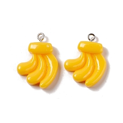 Gold Opaque Resin Pendants, Imitation Food, with Platinum Tone Iron Loops, Banana, Gold, 26.5x19.5x5.5mm, Hole: 2mm