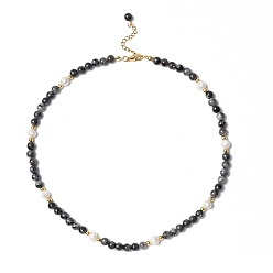 Labradorite Natural Labradorite & Natural Pearl & Glass Beaded Necklace with 304 Stainless Steel Clasp for Women, 18.11 inch(46cm)