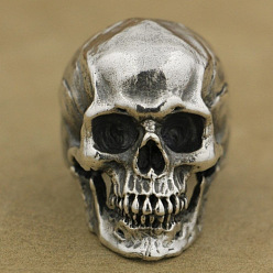 Antique Silver Alloy Finger Rings, Skull, Antique Silver, US Size 8(18.1mm) 
