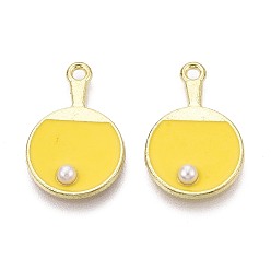 Желтый Подвески из сплава эмали и искусственного жемчуга, ракетки для настольного тенниса подвески, золотые, желтые, 23x15x3.5 мм, отверстие : 1.8 мм