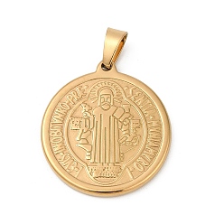 Золотой Ионное покрытие (ip) 304 подвески из нержавеющей стали, плоский круглый с медалью святого бенедикта, золотые, 27.5x25x3 мм, отверстие : 8x4.5 мм
