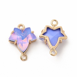 Tanzanite Brass with K9 Glass Connector Charms, Golden Maple Leaf Links, Tanzanite, 20x14x5.5mm, Hole: 1.5mm