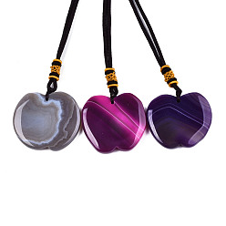 Mixed Color Natural Agate Pendant Necklaces, with Random Color Polyester Cords, Dyed, Apple, Mixed Color, 26~29.9 inch(66~76cm)