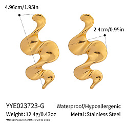 Настоящее золото 18K Волнистые серьги-гвоздики из нержавеющей стали, реальный 18 k позолоченный, 49.6x24 мм
