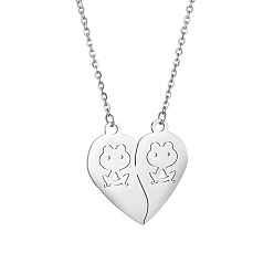 Frog Stainless Steel Heart Pendant Necklaces, Valentine's Day Necklace Gift for Men Women, Frog Pattern, 17-3/4 inch(45cm)