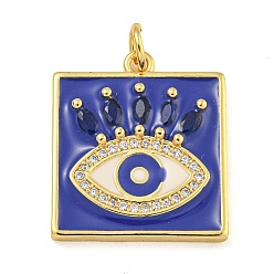 Средно-синий Стойка металлическая латунная микропрофилированная кубическая циркония подвески, с эмалью, без кадмия и без свинца, долговечный, реальный 18 k позолоченный, квадрат со сглазом, светло-синий, 21x18x3 мм, Перейти кольцо: 5x1 мм, Внутренний диаметр: 3.5 мм.