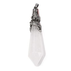 Хрусталь Большие подвески с кристаллами натурального кварца, Подвески-пули из горного хрусталя с граненым покрытием и стойкой, сплав античного серебра, обернутый драконом, без кадмия и без свинца, 67.5x16.5x16.5 мм, отверстие : 7x4.5 мм