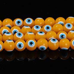 Orange Handmade Evil Eye Lampwork Beads Strands, Round, Orange, 8mm, about 47pcs/strand
