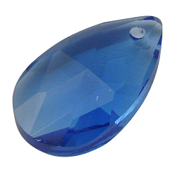 Синий Стеклянные подвески, кристалла Suncatcher, граненые, слеза, синие, Размер : шириной около 13 мм , 22 мм длиной, толщиной 8 мм , отверстие : 0.8 мм