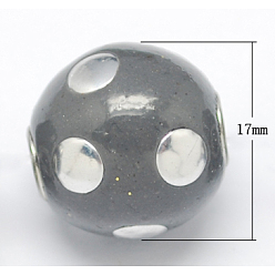 Dark Gray Handmade Indonesia Beads, with Aluminum Core, Round, Dark Gray, Size: about 17mm in diameter, 18mm thick, hole: 3mm