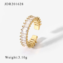 JDR201628 Geometric Design 18K Gold Plated Copper Ring with Zirconia Stones - Fashionable Retro Style Couple Rings for Women