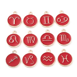Red Alloy Enamel Pendants, Flat Round with Constellation, Red, 15x12x2mm, Hole: 1.5mm, about 12pcs/set