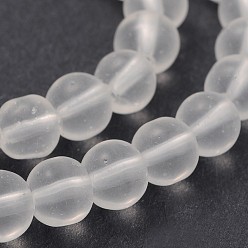 Clear Frosted Glass Round Bead Strands, Clear, 8mm, Hole: 1mm, about 43pcs/strand, 12.5 inch
