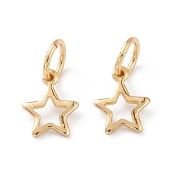 Real 18K Gold Plated Brass Charms, with Jump Rings, Long-Lasting Plated, Star, Hollow, Real 18K Gold Plated, 8x6x0.8mm, Jump Ring: 5x1mm, Inner Diameter: 3mm 