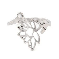 Нержавеющая Сталь Цвет 304 нержавеющая сталь с регулируемыми кольцами из циркония, Июль-кувшинка, цвет нержавеющей стали, 1.5~16 мм, размер США 6 1/4 (16.7 мм)