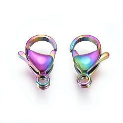 Rainbow Color Ion Plating(IP) 304 Stainless Steel Lobster Claw Clasps, Parrot Trigger Clasps, Rainbow Color, 15x10x4mm, Hole: 2.2mm