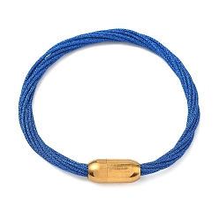 Синий 304 Браслеты из нержавеющей стали с полиэстеровым металлическим шнуром для женщин, с внутренней частью из рыбьей нити и магнитной застежкой, ионное покрытие (ip), синие, 7-1/4 дюйм (18.3 см)