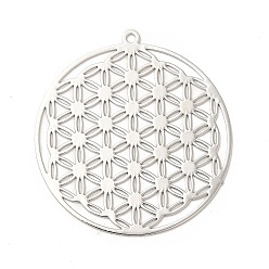 Платина Стойки обшивки латунь филигранные подвески, долговечный, без кадмия, без никеля и без свинца, плоские круглые с цветком, платина, 32x30x0.3 мм, отверстие : 1.2 мм