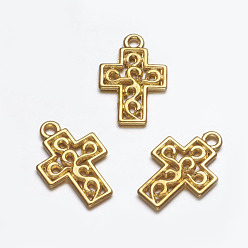 Golden Tibetan Style Alloy Pendants, Lead Free & Cadmium Free, Cross, Golden, 18x12x2mm, Hole: 1mm