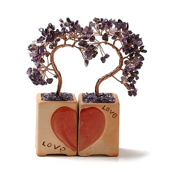 Аметист Сердце денежное дерево натуральный аметист бонсай дисплей украшения, для декора домашнего офиса удачи, 52x48.5x160 мм