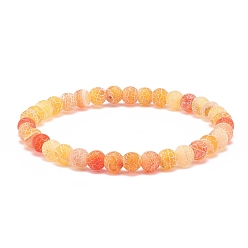 Orange Natural Weathered Agate(Dyed) Round Beaded Stretch Bracelet, Gemstone Jewelry for Women, Orange, Inner Diameter: 2-1/4 inch(5.7cm), Beads: 6mm