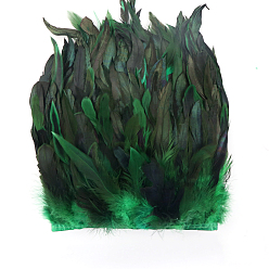 Medium Sea Green Rooster Feather Fringe Trimming, Costume Accessories, Dyed, Medium Sea Green, 5~7inch(127~178mm), about 10.94 Yards(10m)/Bag
