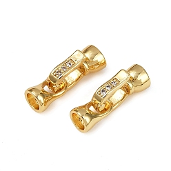 Настоящее золото 18K Латунные микро проложить кубического циркония раз за застежками, прозрачные, реальный 18 k позолоченный, застежка : 12x6.5x6 mm, конец шнура: 8x5.5 мм, внутренний диаметр: 4 мм