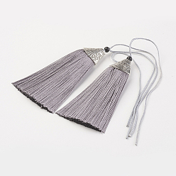 Thistle Nylon Tassels Big Pendant Decorations, with CCB Plastic, Antique Silver, Thistle, 85x20x10.5mm