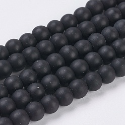 Black Synthetical Black Stone Beads Strands, Frosted, Round, Black, Size: about 6mm in diameter, hole: 1mm, about 64pcs/strand, 15.7 inch