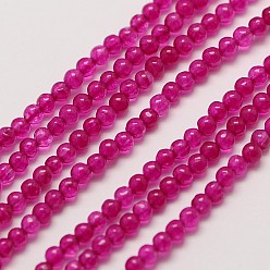 Magenta Natural White Jade Round Bead Strands, Dyed, Magenta, 3mm, Hole: 0.8mm, about 110pcs/strand, 15~15.5 inch