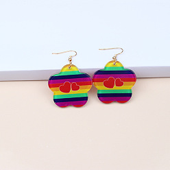 Flower Colorful Acrylic Dangle Earrings, Long Drop Earrings for Party, Heart Pattern, 56x35x3mm