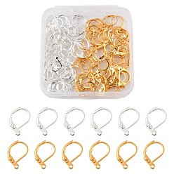 Golden & Silver 100Pcs 2 Colors Brass Leverback Earring Findings, with Horizontal Loops, Lead Free and Cadmium Free, Golden & Silver, 15x10mm, Hole: 1mm, 50Pcs/color
