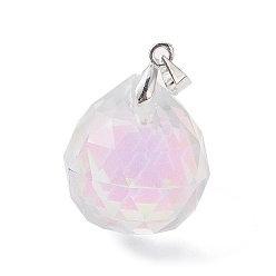 Clear AB Faceted Teardrop Transparent Glass Pendant, with Brass Findings, Clear AB, 28x20.5mm, Hole: 4x4mm