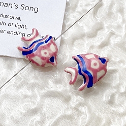 Pale Violet Red Handmade Porcelain Beads, Fish, Pale Violet Red, 17x22x7mm, Hole: 1.7mm