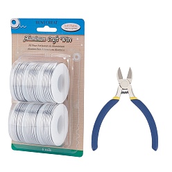 Silver BENECREAT Round Aluminum Wire, with Iron Side Cutting Pliers, Silver, 12 Gauge, 2mm, 5.8m/roll, 6 rolls
